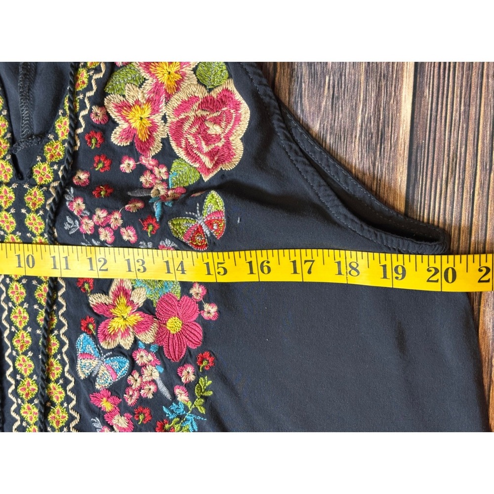 Andree by Unit Top Womens L Black Floral Embroidered Halter Boho Festival Rayon - Picture 6 of 11